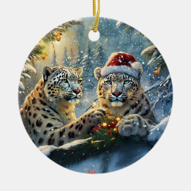 Snö Leopards Helgdag design efter Rik AMeN Gill Julgransprydnad Keramik (Framsidan)