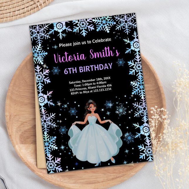 Snö Lila Blommigt Princess Birthday Bjud Inbjudningar (Snow Purple Floral Princess Birthday Invitations)