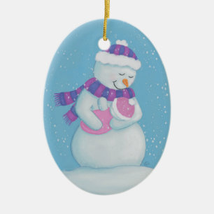 Snö Mamma och Snö Flicka Julgransprydnad Keramik