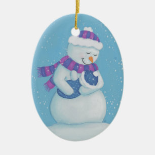 Snö Mamma och Snö Pojke Julgransprydnad Keramik