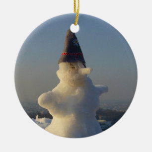 snö man julgransprydnad keramik