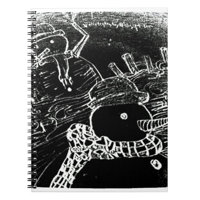 Snö man och Yaie i svart jul Anteckningsbok Med Spiral (Framsidan)