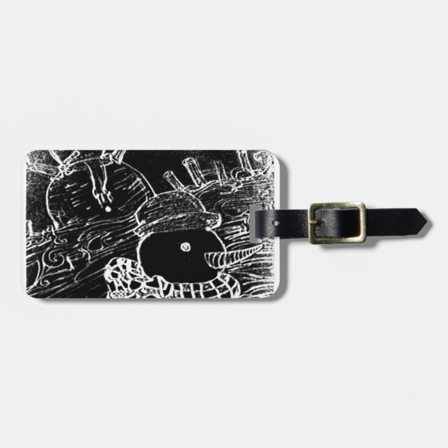 Snö man och Yaie i svart jul Bagagebricka (Horisontell Framsida)