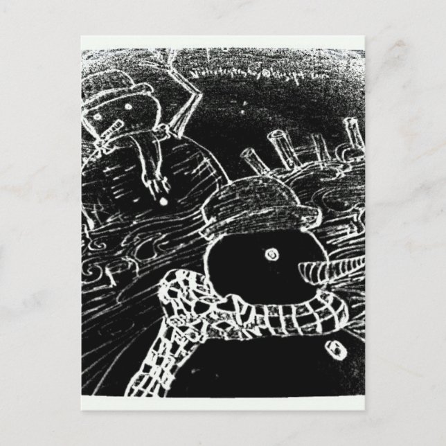 Snö man och Yaie i svart jul Vykort (Framsida)