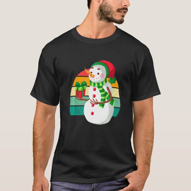 Snö Man Santa Julgran Ljus Julafton Tonåringar T Shirt (Framsida)