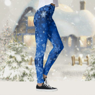 Snö Midnight Blå himmel Snöflingor Leggings