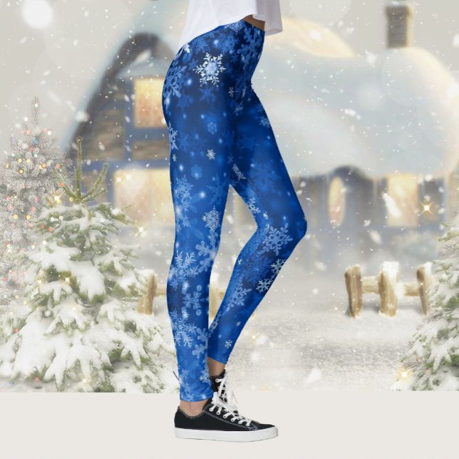 Snö Midnight Blå himmel Snöflingor Leggings (Skapare uppladdad)