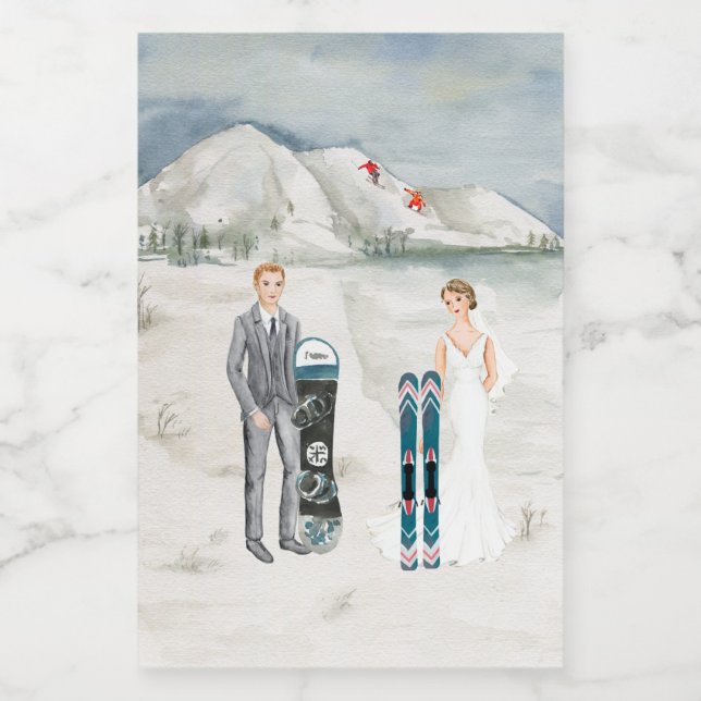 Snö Mountain Winter Wedding Mini Flaska-etikett Vinetikett (Enkel etikett)