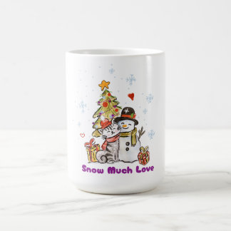 Snö Mycket Kärlek Söt Katt och Snöman Jul Desi Kaffemugg