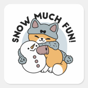 Snö Mycket Rolig Katt Vinter Högtid Design Fyrkantigt Klistermärke