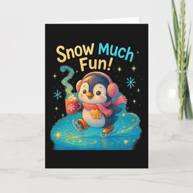 Snö Mycket Roligt Cute Penguin-juldesign Kort (Framsida)