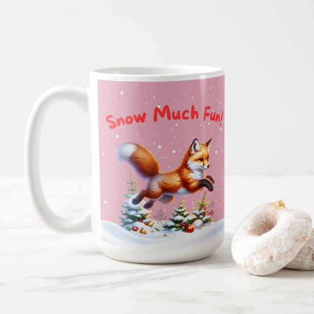 Snö Mycket Roligt! Fox Jumping i Snö Kaffemugg (Med munk)