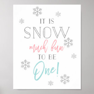 Snö Mycket Roligt Silver Rosa och Blått 1:a Bday Poster