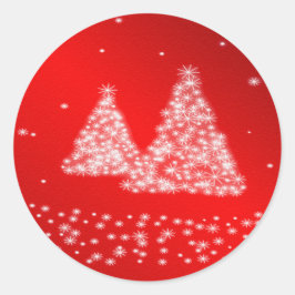 Snö och Julgranar Red Background Sticker Runt Klistermärke