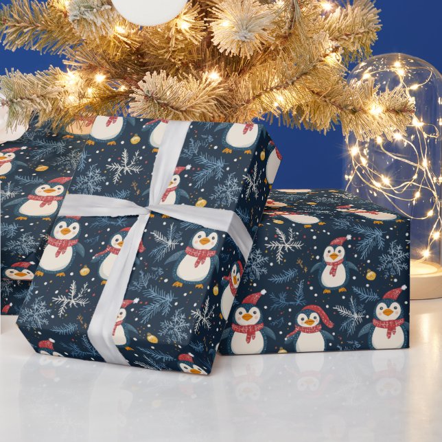 Snö och Penguins Blue Winter Presentpapper (Helgdagar)