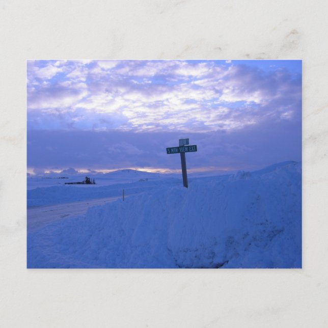 Snö och solnedgång vykort (Framsida)