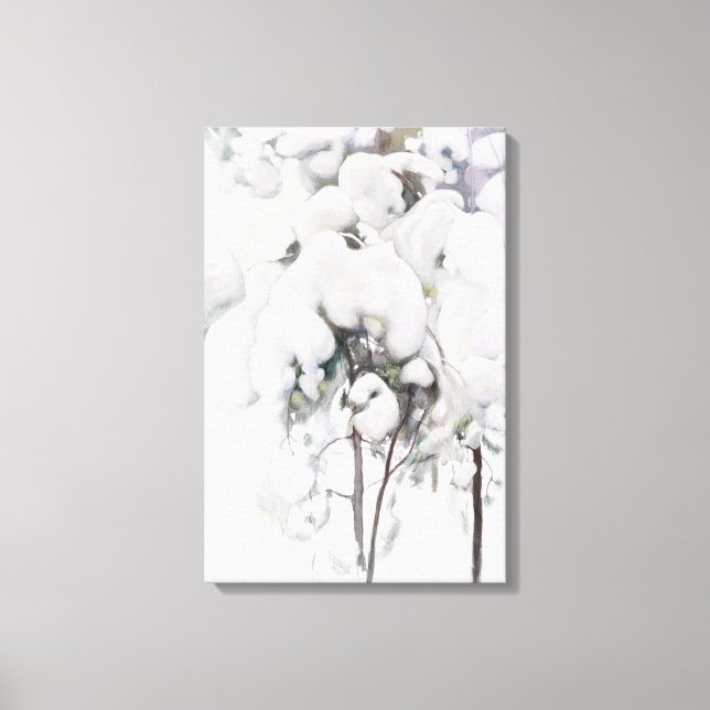 Snö omfattade Gräs Saplings (av Pekka Halonen) Canvastryck (Framsida)