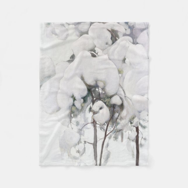 Snö omfattade Gräs Saplings (av Pekka Halonen) Fleecefilt (Framsidan)