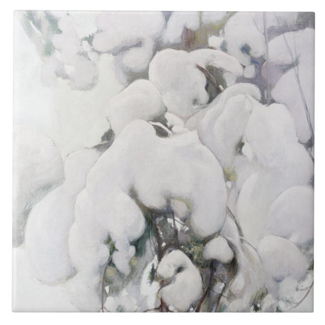 Snö omfattade Gräs Saplings (av Pekka Halonen) Kakelplatta (Framsidan)