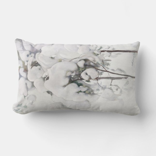 Snö omfattade Gräs Saplings (av Pekka Halonen) Lumbarkudde (Framsida)