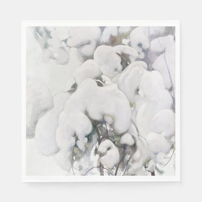 Snö omfattade Gräs Saplings (av Pekka Halonen) Pappersservett (Framsidan)