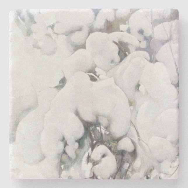 Snö omfattade Gräs Saplings (av Pekka Halonen) Stenunderlägg (Framsidan)