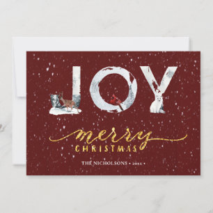 Snö Overlay i Modern Red Elegant Guld-skript, JOY Julkort