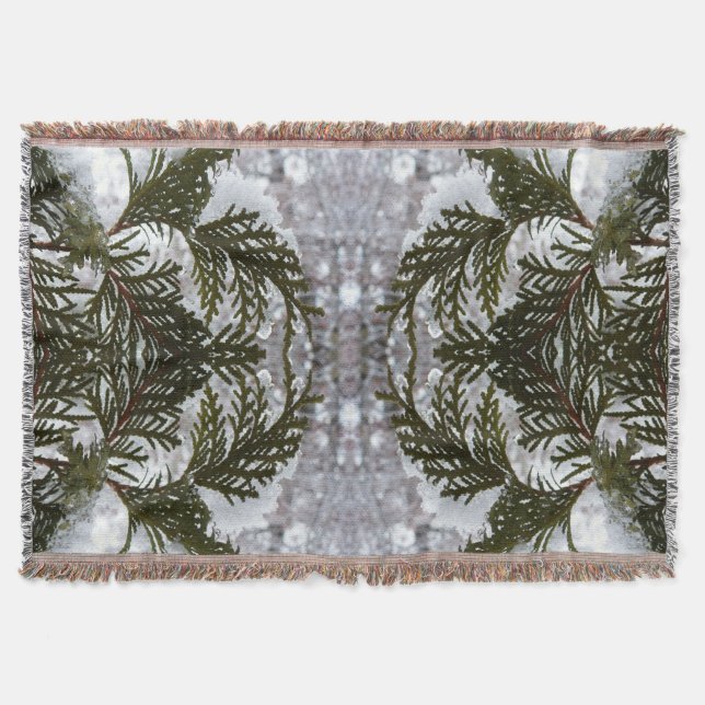 Snö på Evergreen Grenar Filt (Framsidan)