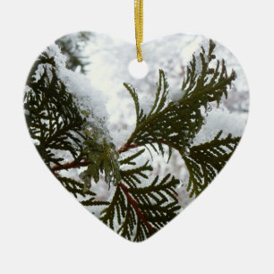 Snö på Evergreen Grenar Julgransprydnad Keramik