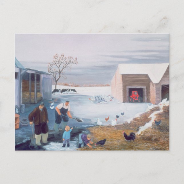 Snö på gården vykort (Framsida)