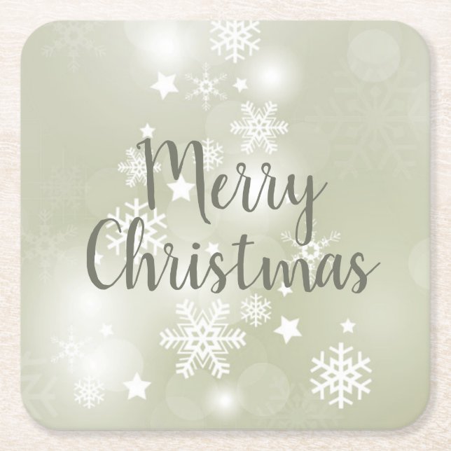 Snö på Sage Elegant Abstrakt Vattenfärg Underlägg Papper Kvadrat (Framsidan)