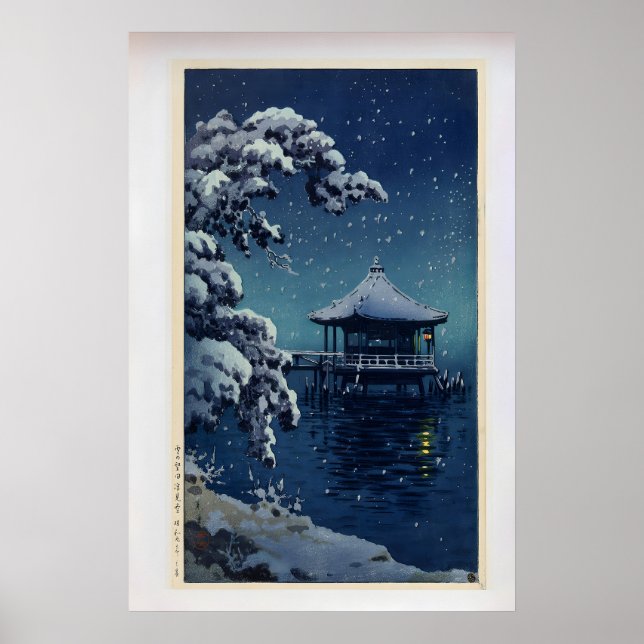 Snö på Ukimido i Katada av Tsuchiya Koitsu Poster (Framsidan)