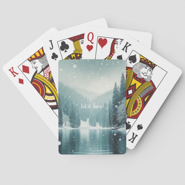 Snö på vintern, sjö i bergen casinokort (Baksidan)