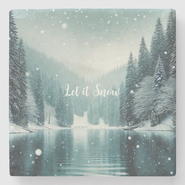 Snö på vintern, sjö i bergen stenunderlägg (Framsidan)