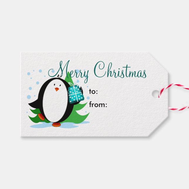 Snö Penguin God jul Presentetikett (Framsidan (Horizontal))