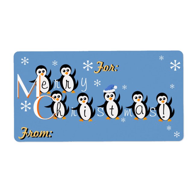 "Snö Penguins" God jul Gift-etiketter Fraktsedel (Framsidan)
