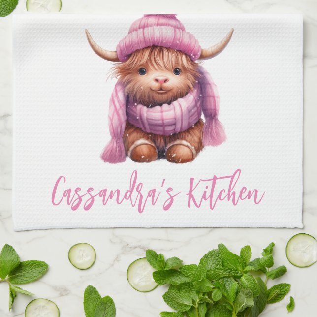 Snö Play Rosa Highland Cow Kitchen Towel Kökshandduk (Vikta)