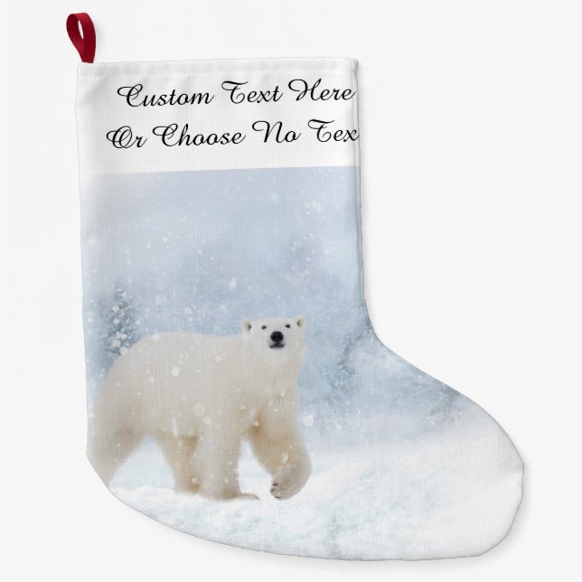 Snö Polar Bear Winter Woodland Snowy Forest Stor Julstrumpa (Framsidan)