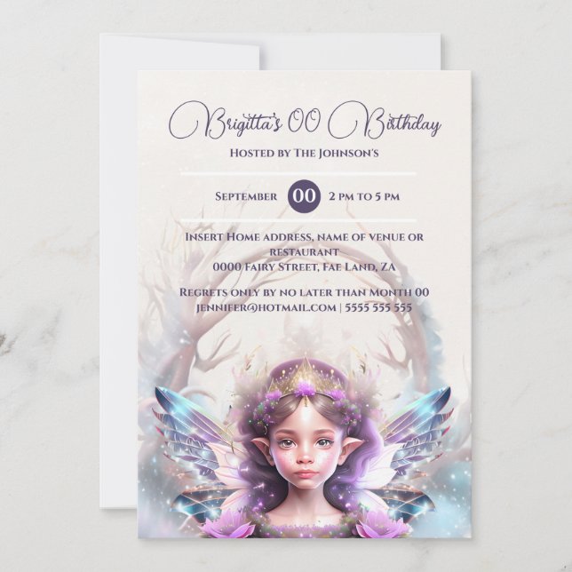 Snö prinsessans rosa Fairy Magic Echanché vinter Inbjudningar (Framsida)