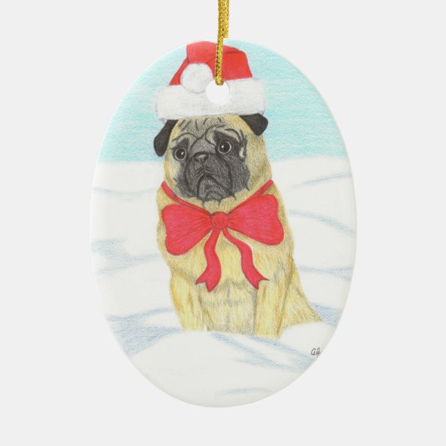 Snö Pug inspirationsinstruktion Julgransprydnad Keramik (Framsidan)