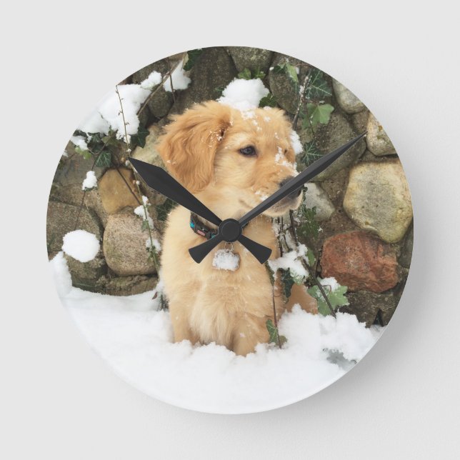 Snö Puppy Rund Klocka (Framsida)