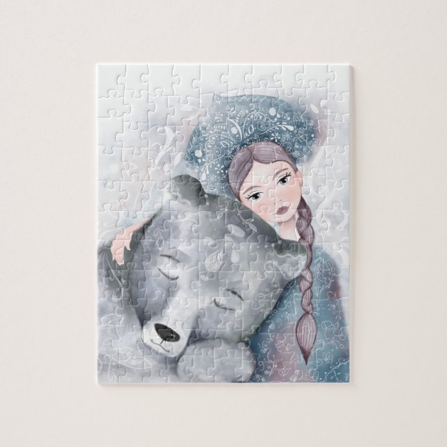 Snö Queen and Polar Bear in Soft Watercolor Pussel (Vertikal)