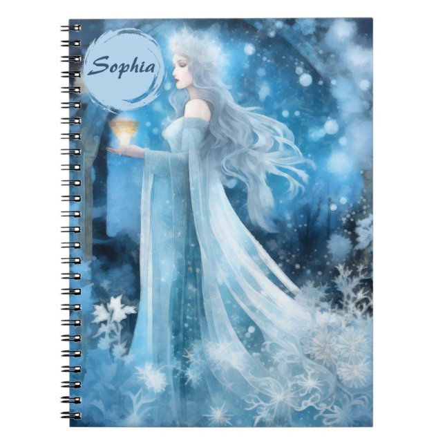 Snö Queen Fantasy Art - Mystical Winter Goddess Anteckningsbok (Framsidan)