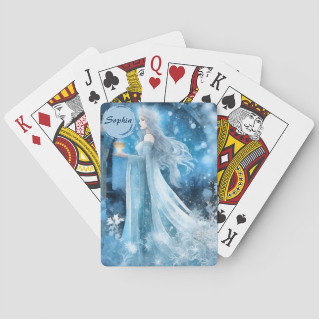 Snö Queen Fantasy Art - Mystical Winter Goddess Casinokort (Baksidan)