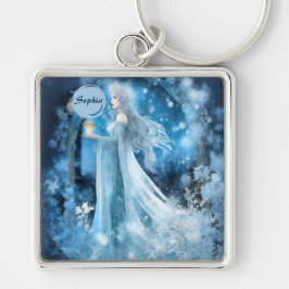 Snö Queen Fantasy Art - Mystical Winter Goddess Fyrkantig Silverfärgad Nyckelring