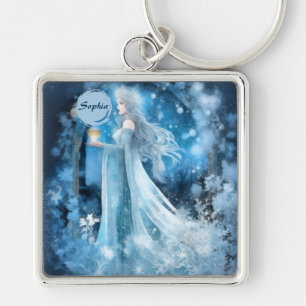 Snö Queen Fantasy Art - Mystical Winter Goddess Fyrkantig Silverfärgad Nyckelring
