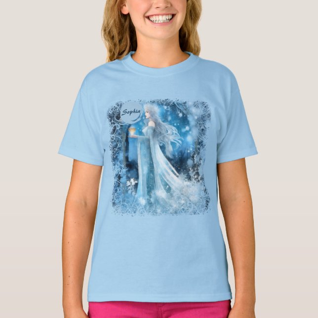 Snö Queen Fantasy Art - Mystical Winter Goddess T Shirt (Framsida)