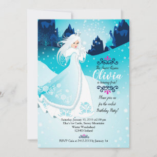 Snö Queen Födelsedagsfest inbjudan