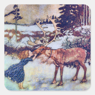 Snö Queen Vintage Fairy Tale Illustration Fyrkantigt Klistermärke