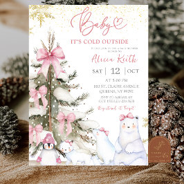 Snö Rosa Vinter Arktiska Djur Baby Shower Inbjudningar